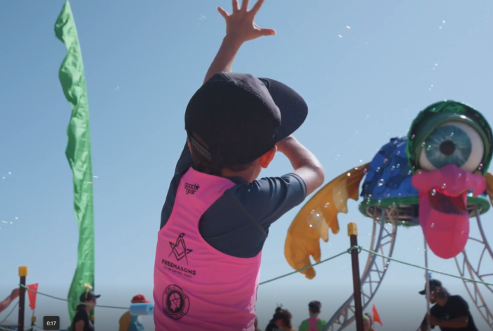 “Look Mum, Watch Me” public art installation by artists Andi Mether and Leonardo Uribe (Zest Events) in collaboration with Toowoon Bay SLSC stingray participants, Toowoon Bay, 2022